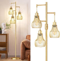 Ziisee Dimmable Gold Floor Lamps for Living Room, 70" Farmhouse Tree Standing Tall Lamps with 3 Elegant Cage Shade & 800 Lumens LED Bulbs…