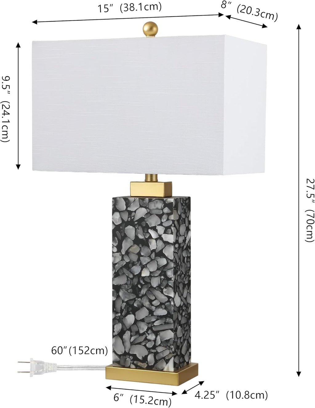 Jonathany JONATHAN Y 27.5" Black Alabaster Gold Rectangular Table Lamp with Night Light Contemporary Coastal Bedside Lamp for Bedroom with…