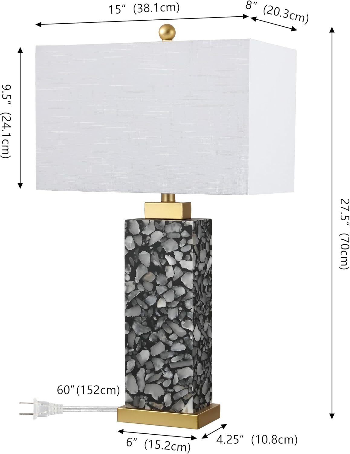 Jonathany JONATHAN Y 27.5" Black Alabaster Gold Rectangular Table Lamp with Night Light Contemporary Coastal Bedside Lamp for Bedroom with…