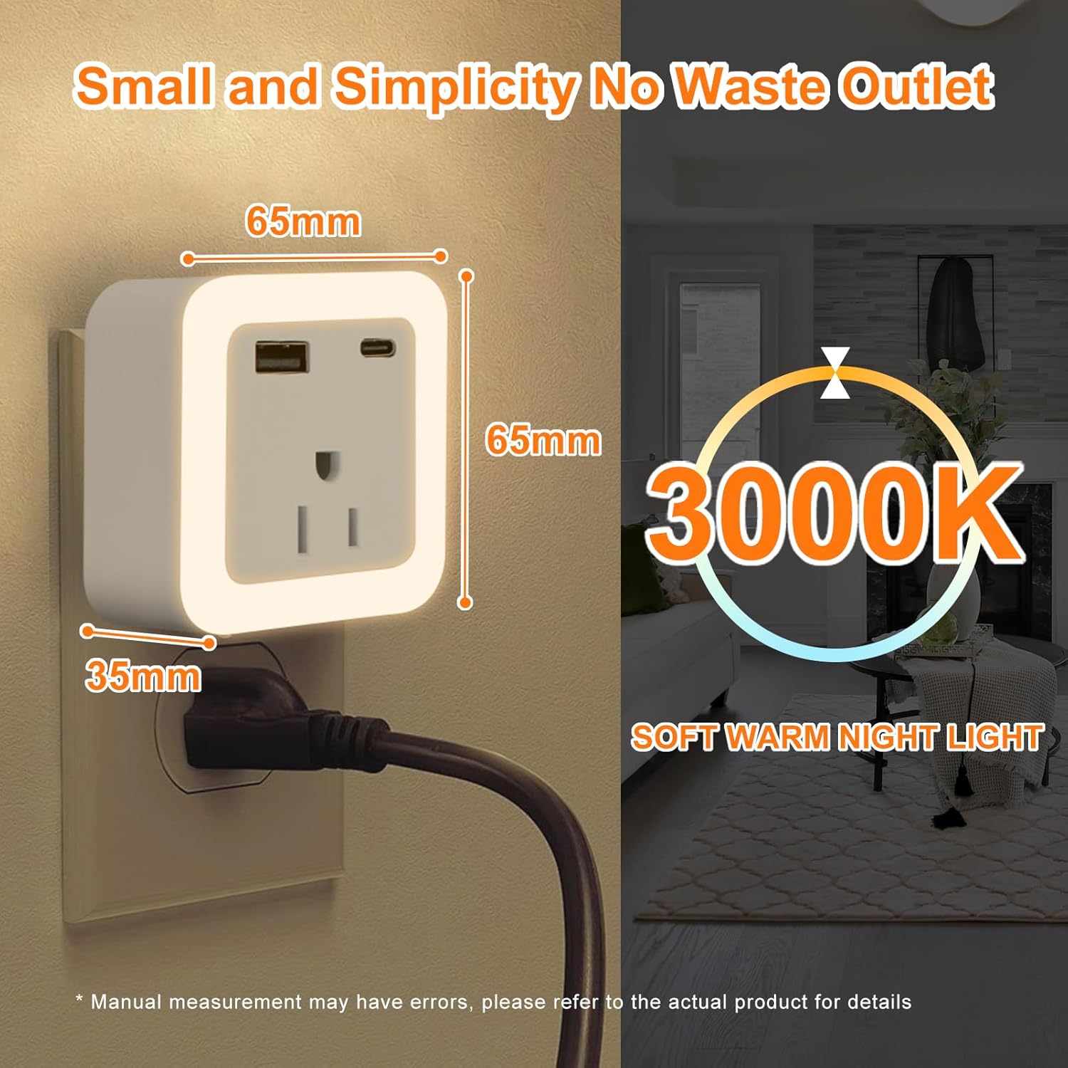 JackonLux Night Lights Plug Into Wall 4 Pack Rechargeable Battery Backup Light Dusk to Dawn Sensor Night Light with Outlet Expander for…