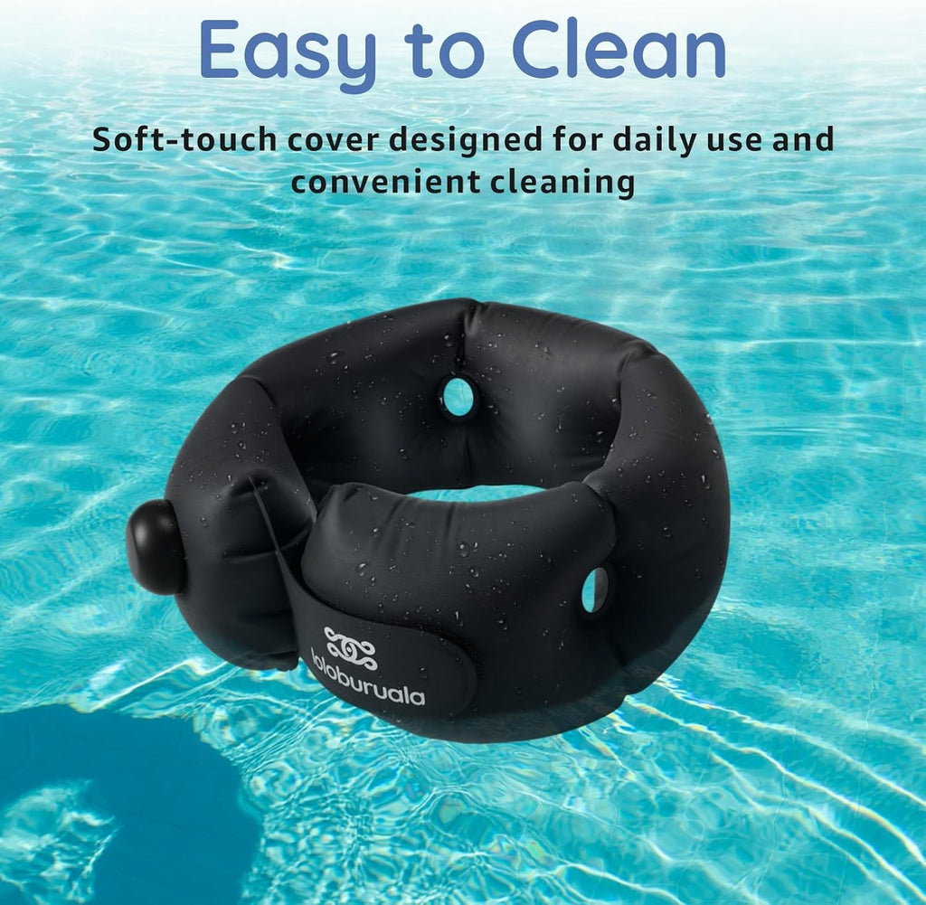 Inflatable Neck Pillow, Portable Travel Neck Pillow Airplane, Storable Black Neck Pillows Travel with Washable Cover, Adjustable Air-Fill…