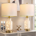 Oneach 22" Glass Table Lamps Set of 2, White Modern Bedside Lamp with LED Night Light for Living Room, Nightstand Lamp with USB Ports for B…