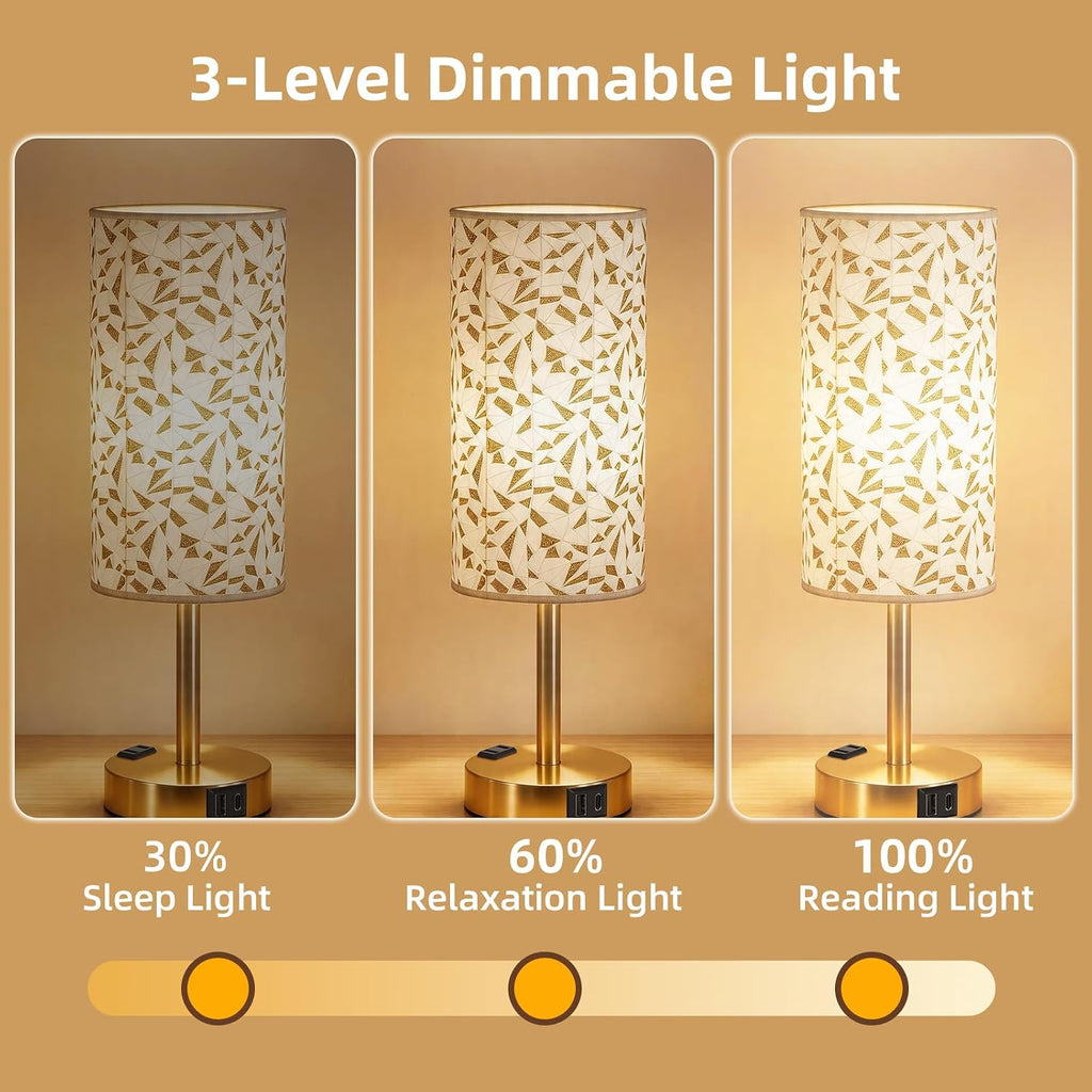 Fitfull Table Lamp for Nightstand, High-Sensitivity Touch, 3-Level Dimmable Bedside Lamp with AC Outlet | USB | and USB-C, Ideal Nig…