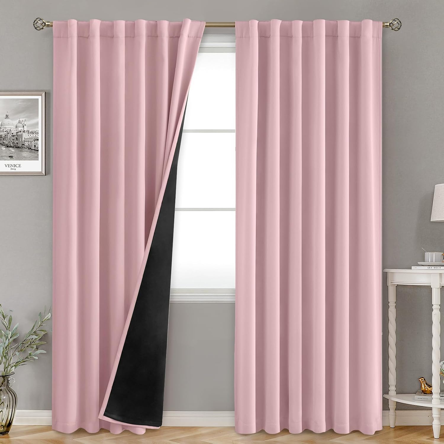 BGment 100% Blackout 80 Inch Curtains with Thermal Insulation Liner, Rod Pocket and Back Tab Double Layer Room Darkening Window Treatment…