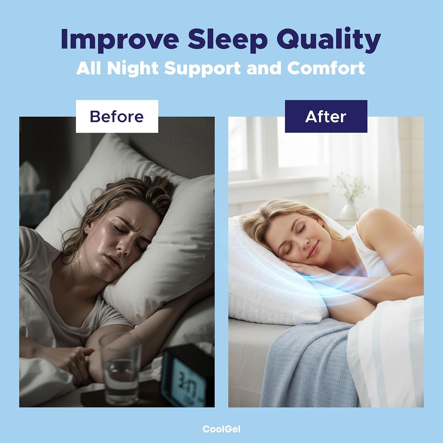 Coolgel Cooling Pillow Standard Size - Shredded Memory Foam Pillow with Double Sided Cooling Gel for Hot Sleepers, Breathable Washable Quil…
