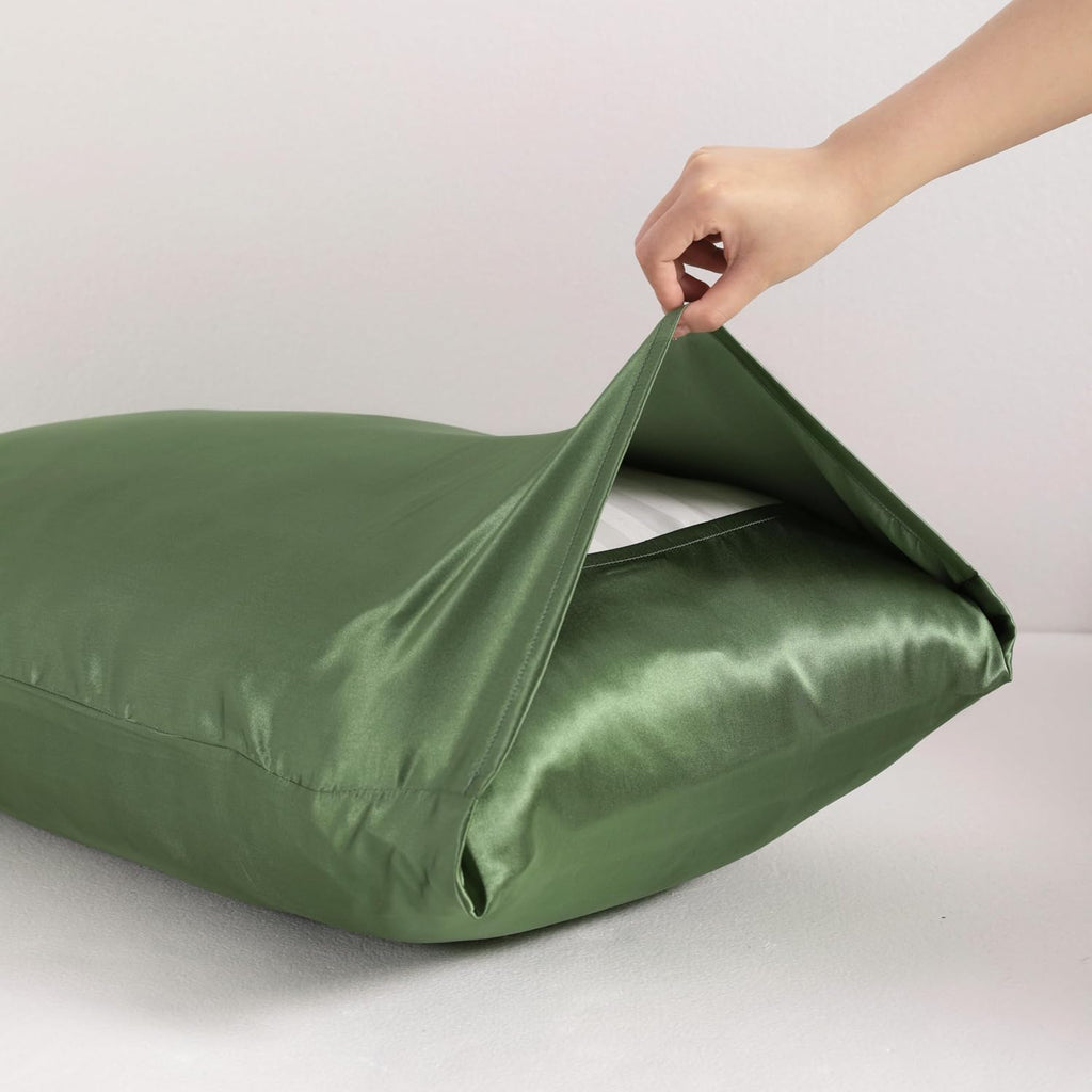 Ntbay 2 Pack Satin Queen Pillowcases for Hair and Skin, Luxurious and Silky Pillow Cases with Envelope Closure, 20x30 Inches, Olive Green 2…