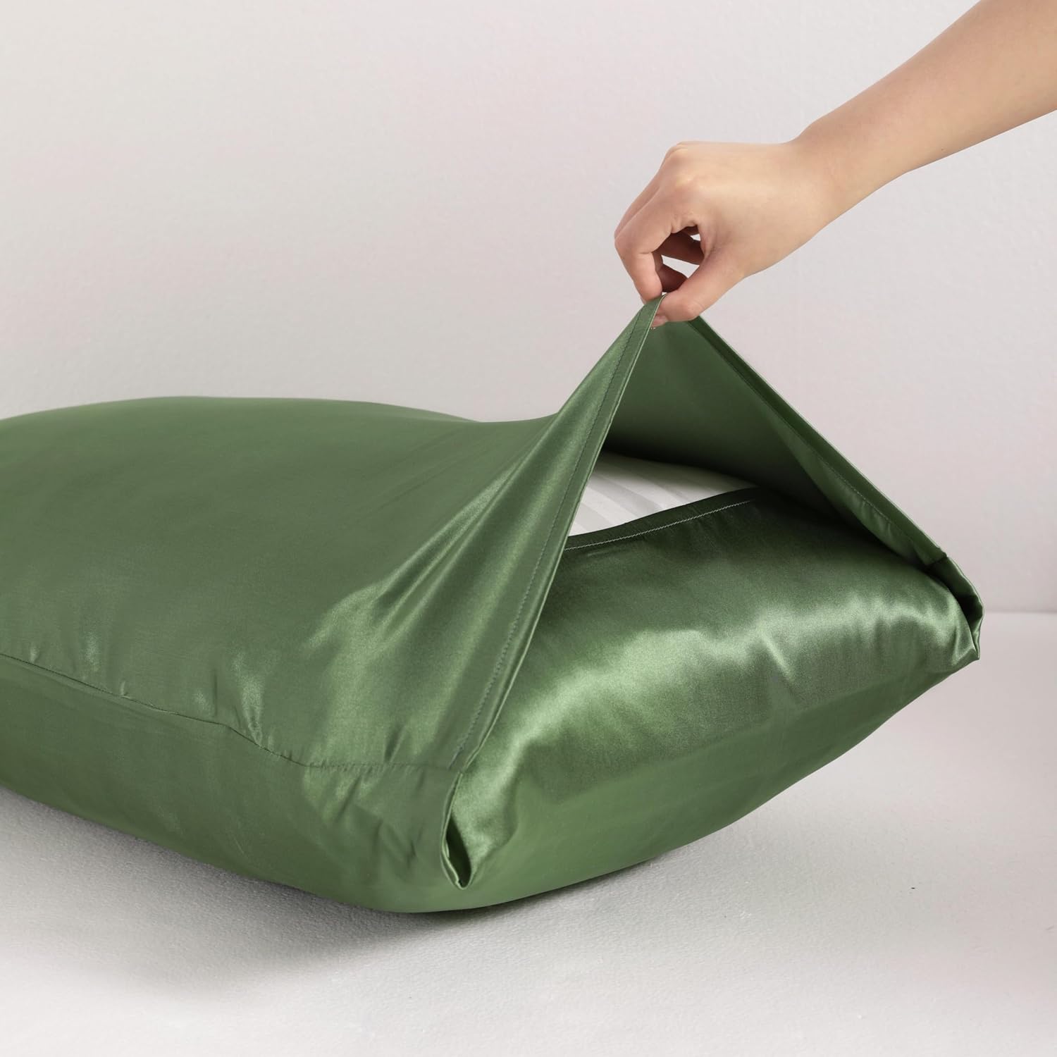 Ntbay 2 Pack Satin Queen Pillowcases for Hair and Skin, Luxurious and Silky Pillow Cases with Envelope Closure, 20x30 Inches, Olive Green 2…