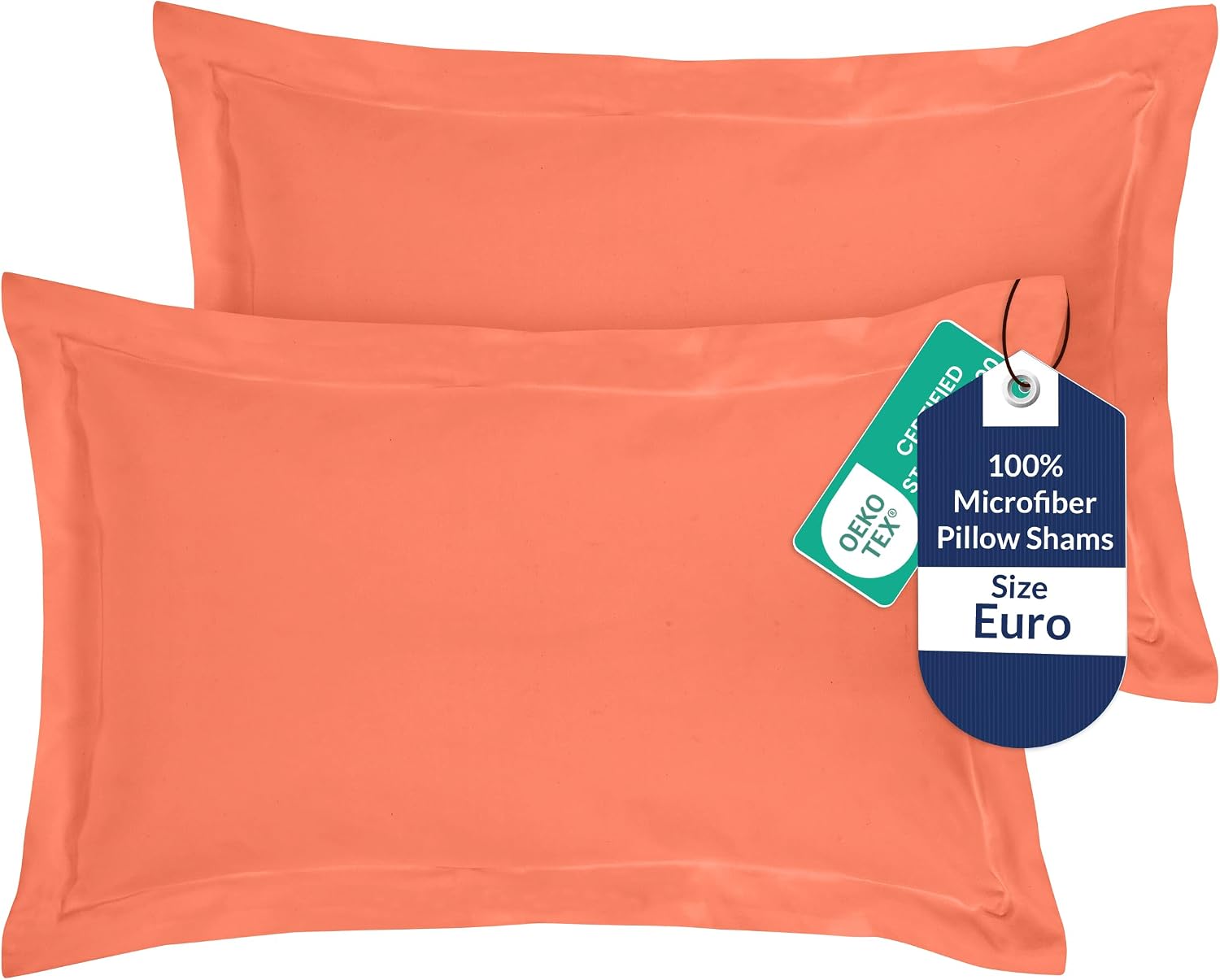 Royalelinens Royale Linens Pillow Shams 2 Pack Euro Size 26x26 Inch - Brushed 1800 Microfiber - Bed Pillow Shams, Wrinkle Resistant Super S…