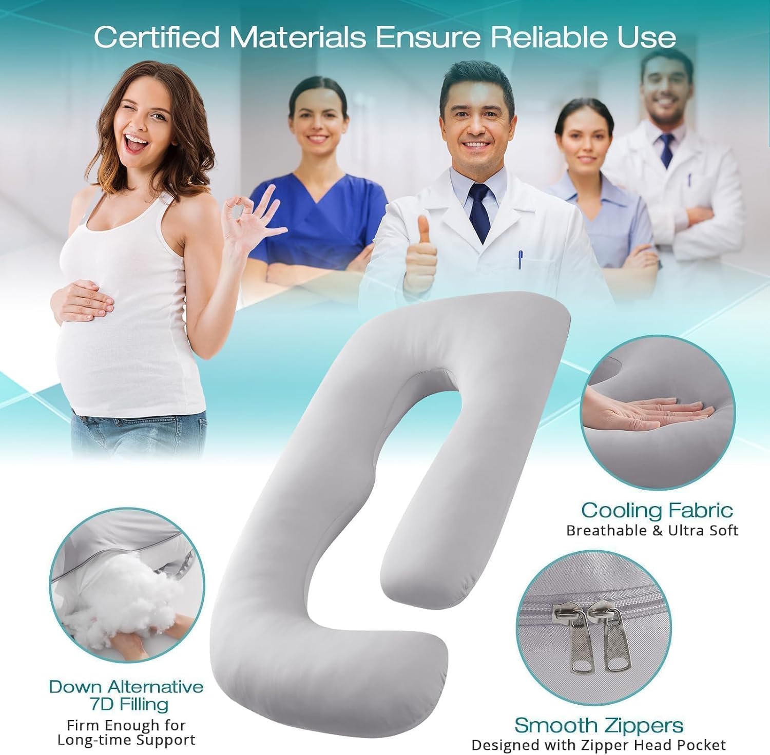 Sasttie Cooling Pregnancy Pillows for Sleeping, U Shaped Full Body Pillow with Removable Cover, Pregnant Women Must Haves, Maternity Essent…