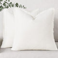 decorUhome Summer Decorative Neutral Linen Fringe Euro Sham Throw Pillow Covers Set of 2 Cream White Pillow Covers with Tassels Soft Farmho…