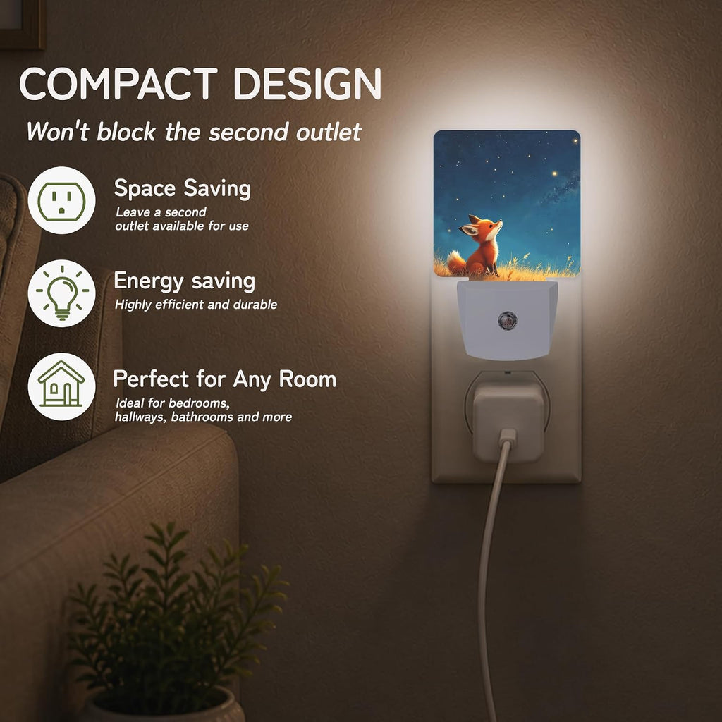 Woodland Fox Stars Night Lights Plug into Wall, Night Light for Bedroom Bathroom Hallway Kitchen, Auto Dusk to Dawn Sensor Decorative…