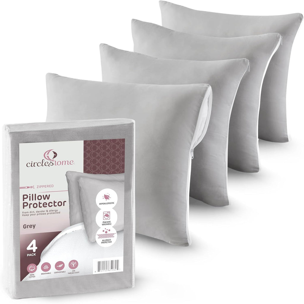 CIRCLESHOME Throw Pillow Protectors - 100% Cotton Breathable Pillowcases - 24 X 24 Square Pillowcases - Protects Pillows from Dirt, Dust…