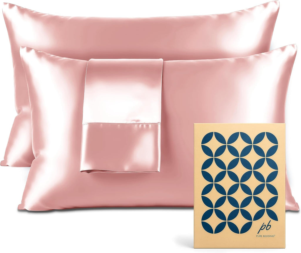 PureBedding Pure Bedding Satin Pillowcase 2 Pack - King Size (20"x40", Pink) - Silky Pillow Cases for Hair and Skin - Satin Pillow Covers w…