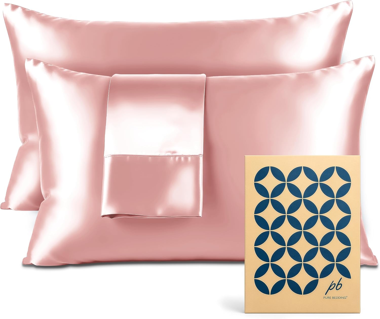 PureBedding Pure Bedding Satin Pillowcase 2 Pack - Queen Size (20"x30", Pink) - Silky Pillow Cases for Hair and Skin - Satin Pillow Covers…