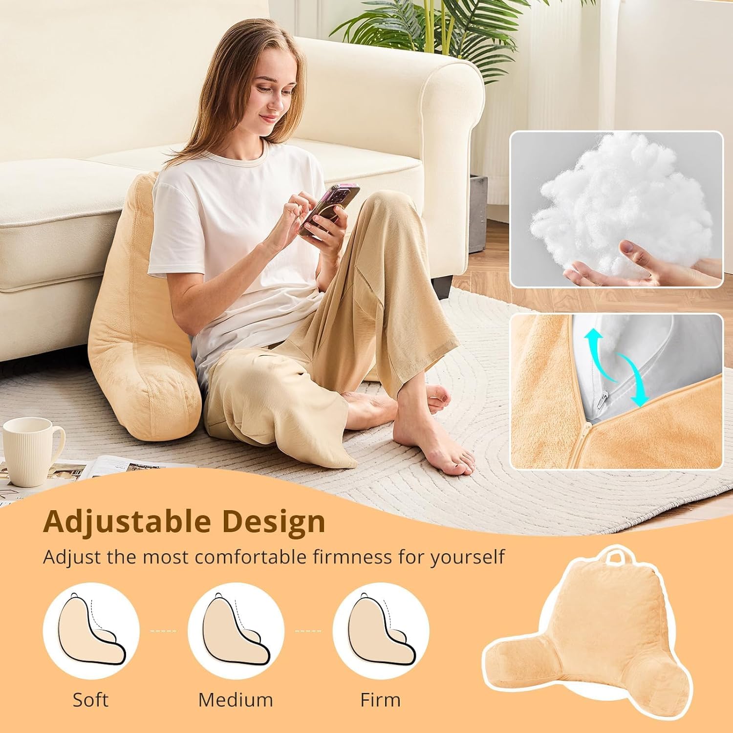 Sasttie Reading Pillow, Velvet Back Pillow for Bed Sitting Up, Adult Back-Rest Support Cushion with Arms for Sit Up on Couch, Sofa, and…