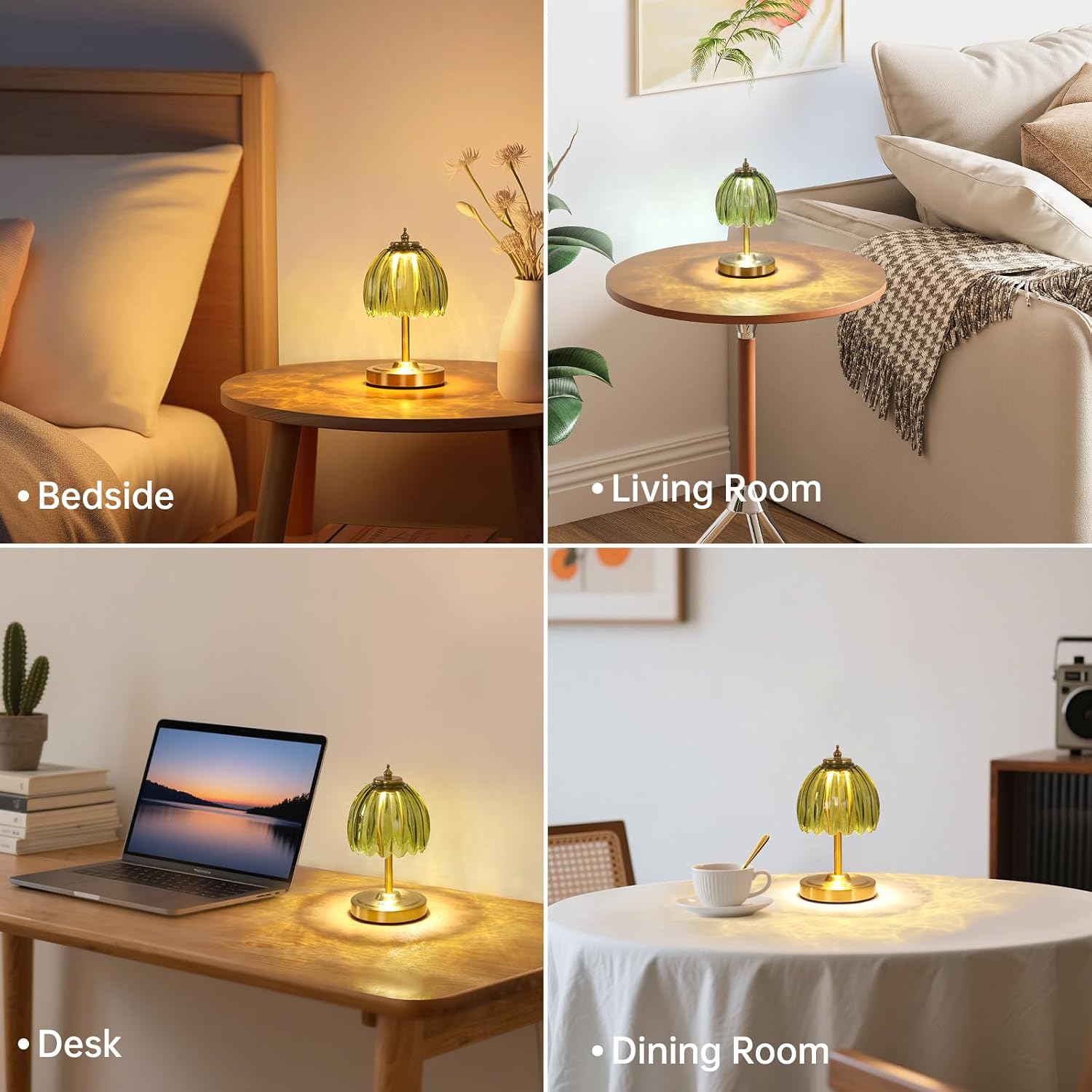 Shenmoyl Set of 2 Tulip Table Lamp with 5200mAh Battery & Touch Control, Cordless Small Table Lamp with 3 Colors, Rechargeable Battery Oper…