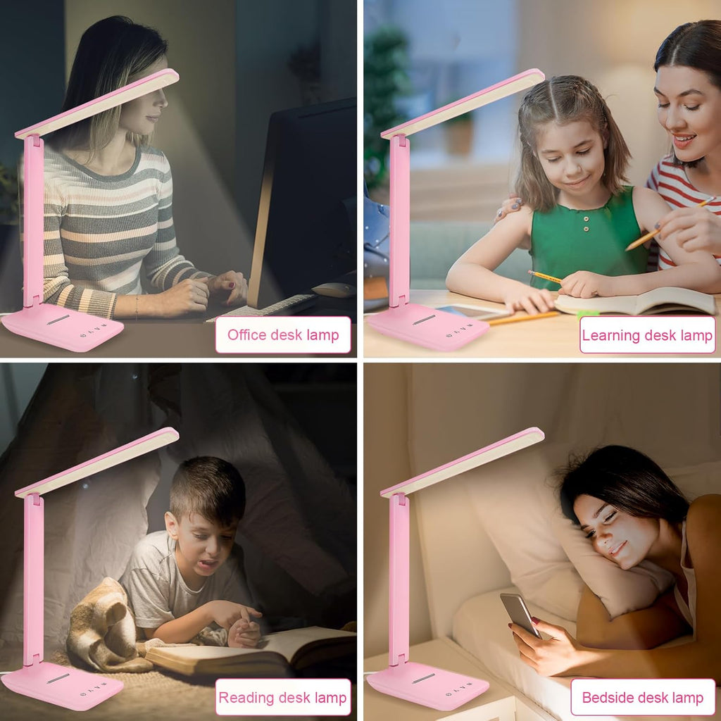 WhiteCrown White crown LED Desk Lamp Dimmable Table Lamp Reading Lamp with USB Charging Port, 5 Lighting Modes, Sensitive Control, 30/60 Mi…