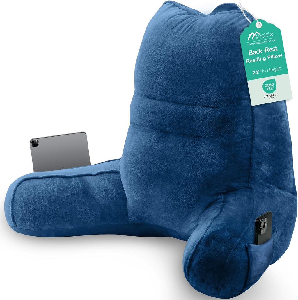 Sasttie Reading Pillow, Pillows for Reading or Relaxing – Ergonomic Support for Head, Neck, Back, and Lumbar, 21-Inch, Navy Blue Blue