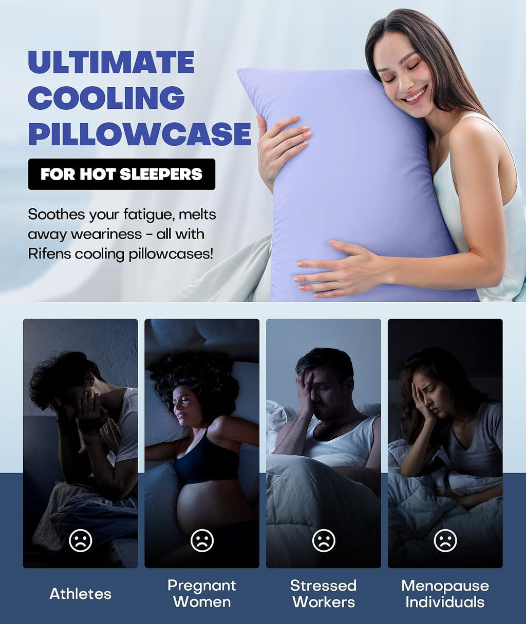 Rifens Ice Cooling Pillowcase for Hot Sleepers, Instantly Cool, Stays Cold All Night, Softer Than Silk Pillow Cases, Pillow Covers with Inv…