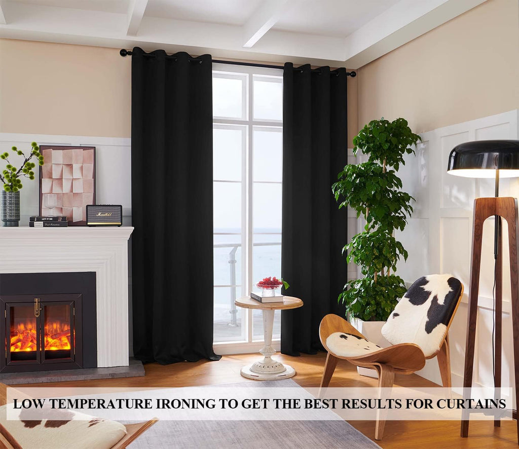 Rutterllow 100% Blackout 340 GSM Curtains, 80 inches 2 panel sets, Heat and Full light Blocking Drapes with Grommets for Bedroom, Thermal…