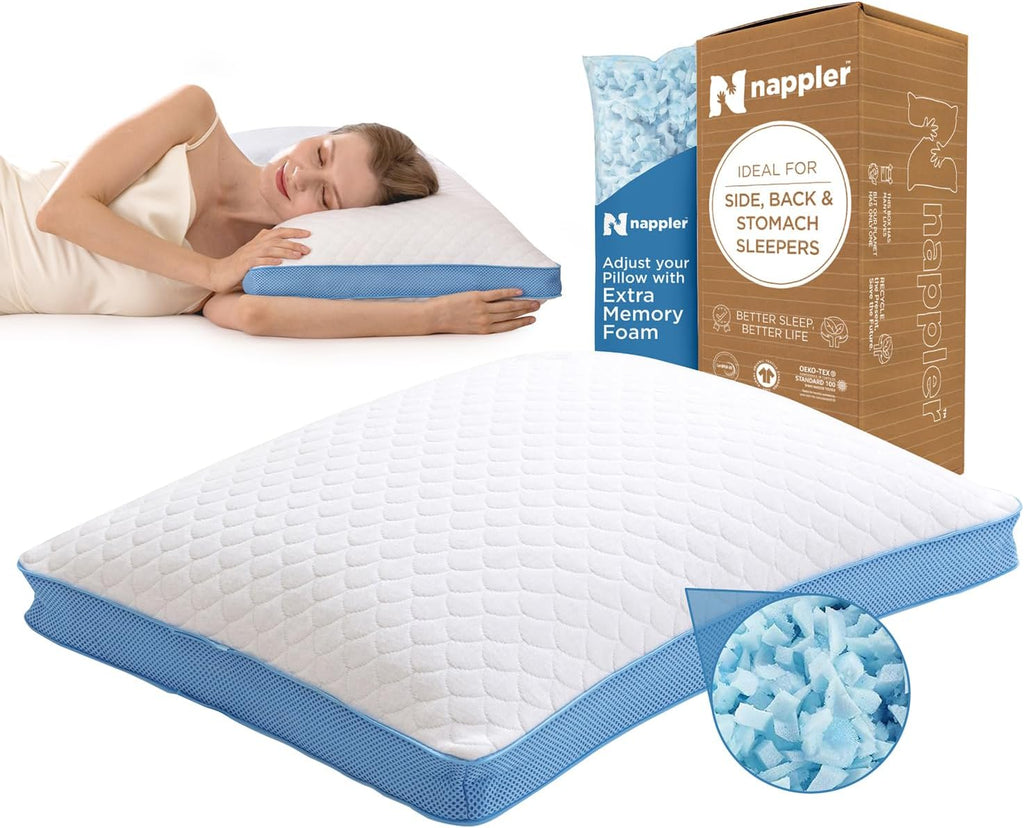 Nappler Side and Back Sleeper Pillow for Neck and Shoulder - Shredded Memory Foam Bed Pillow for Sleeping - 100% Adjustable Fill - King Siz…