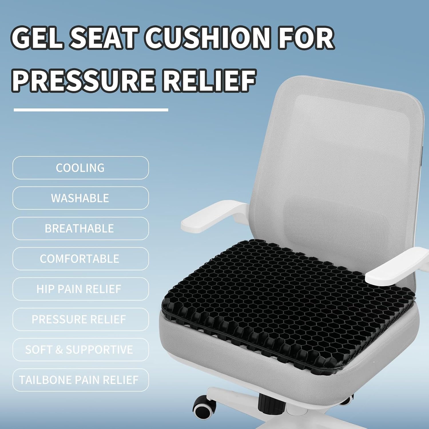 Gel Seat Cushion for Long Sitting - 16.5" x 14.5" x 2.4" (Extra Thick&Soft) Gel Cushion for People Over 185 lbs, Pressure Relief Cushion…