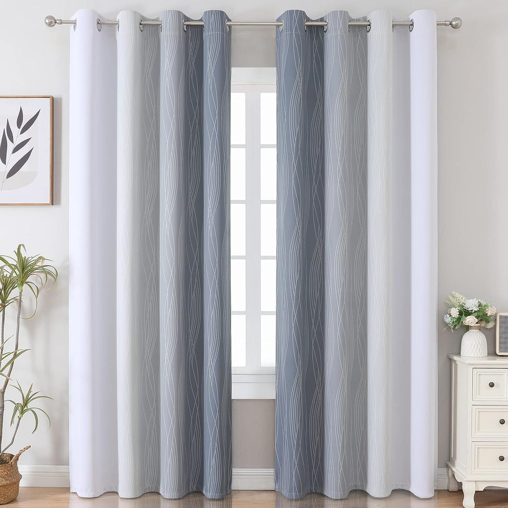 Estelartextiler Estelar Textiler Thermal Insulated Blackout Curtains 96 Inches Long, Ombre Grey and Grayish White Blackout Drapes for Bedro…