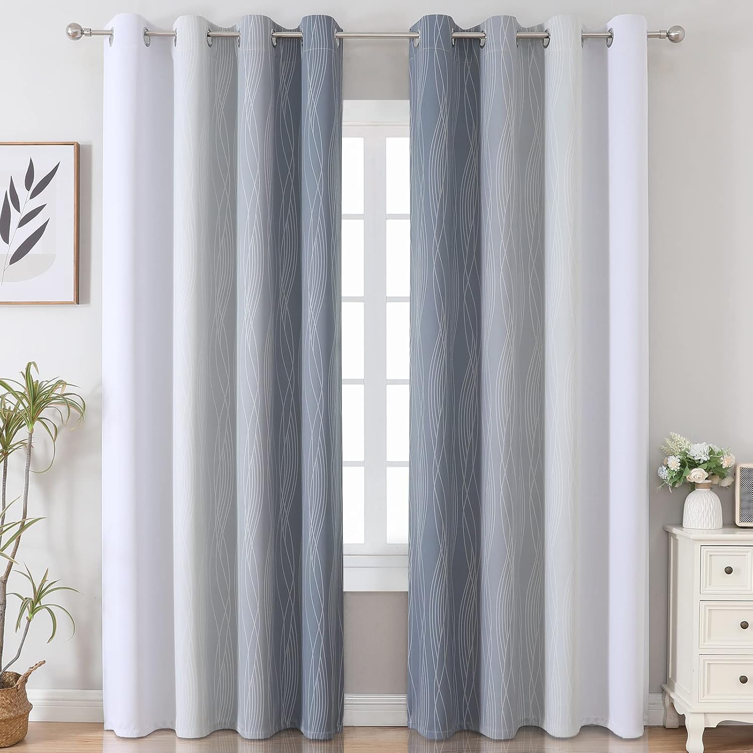 Estelartextiler Estelar Textiler Thermal Insulated Blackout Curtains 96 Inches Long, Ombre Grey and Grayish White Blackout Drapes for Bedro…
