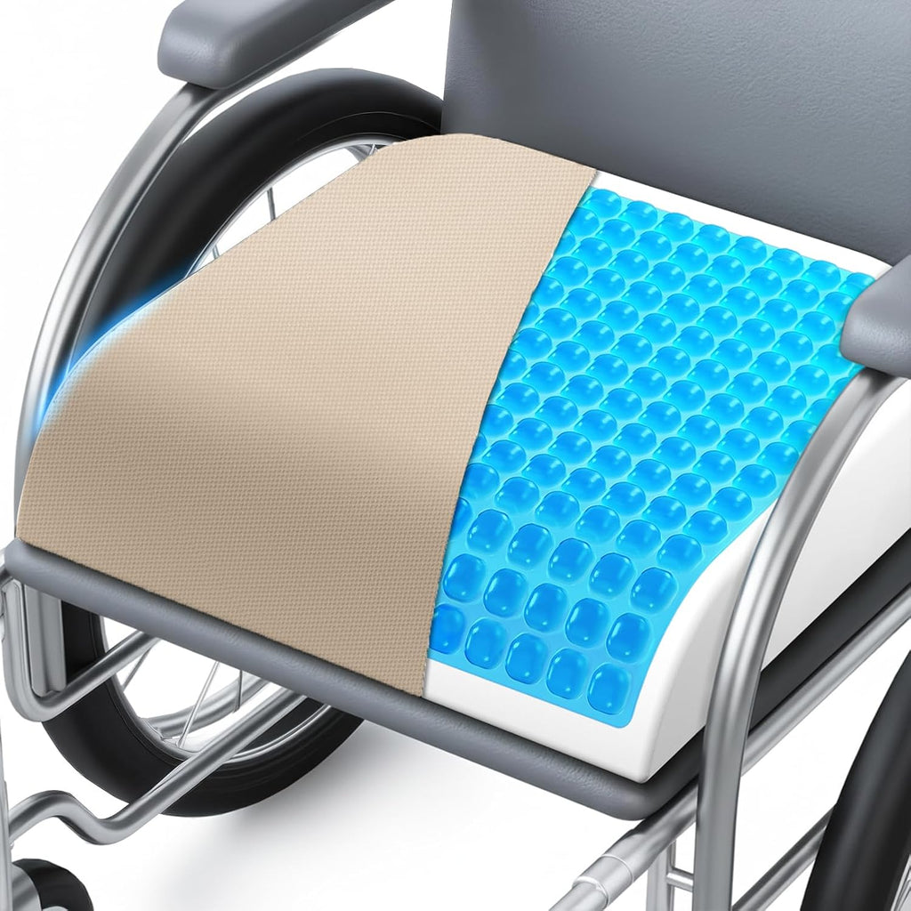 Wheelchair Seat Cushion for Pressure Relief, Cooling Gel Memory Foam Chair Cushion with Slope-Edge Design, Coccyx Support for Tailbone…