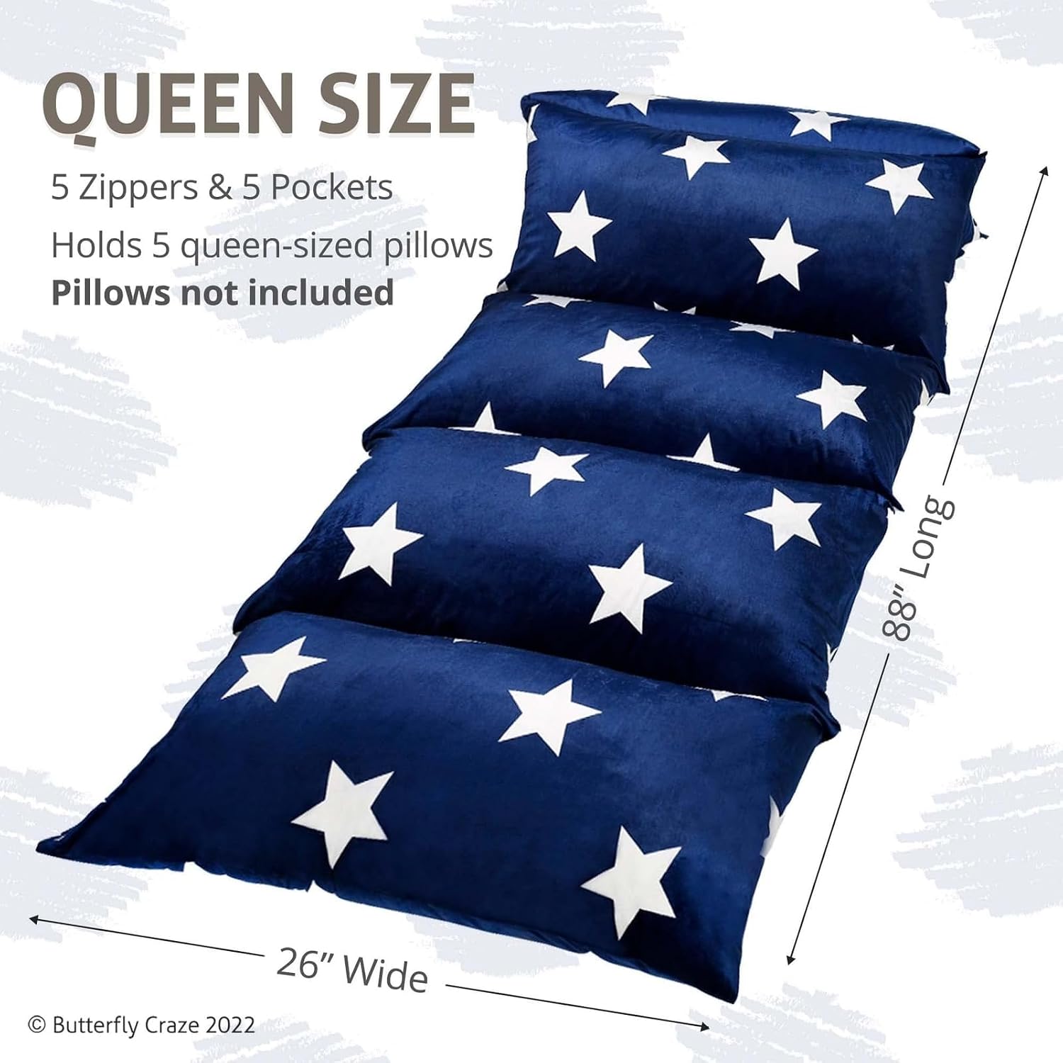 Butterfly Craze Floor Pillow Case, Mattress Bed Lounger Cover, Star Navy, Queen Size - Cozy Seating Solution for Kids & Adults, Recliner…
