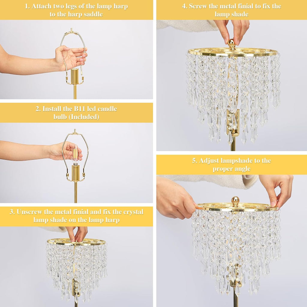Touch Control Crystal Table Lamp with USB C+A Ports, 3-Way Dimmable Gold Lamp, Bedside Light with Crystal Shade, Girls Lamp for Bedroom…