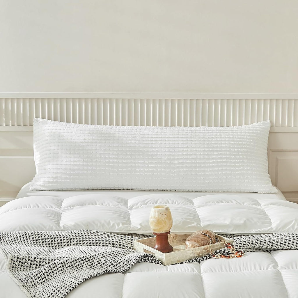 Warmdern White Pillow Covers Body Pillow Cover Soft Microfiber Pillow Cases Set of 1 Boho Textured Pillowcase with Envelope Closure(White,…