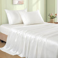 VACVELT 4pcs Ivory White Satin Sheets Full Size Bed Set, 15 Inch Deep Pocket Silky Satin Sheet Set, Soft Satin Bedding Set Cooling &…