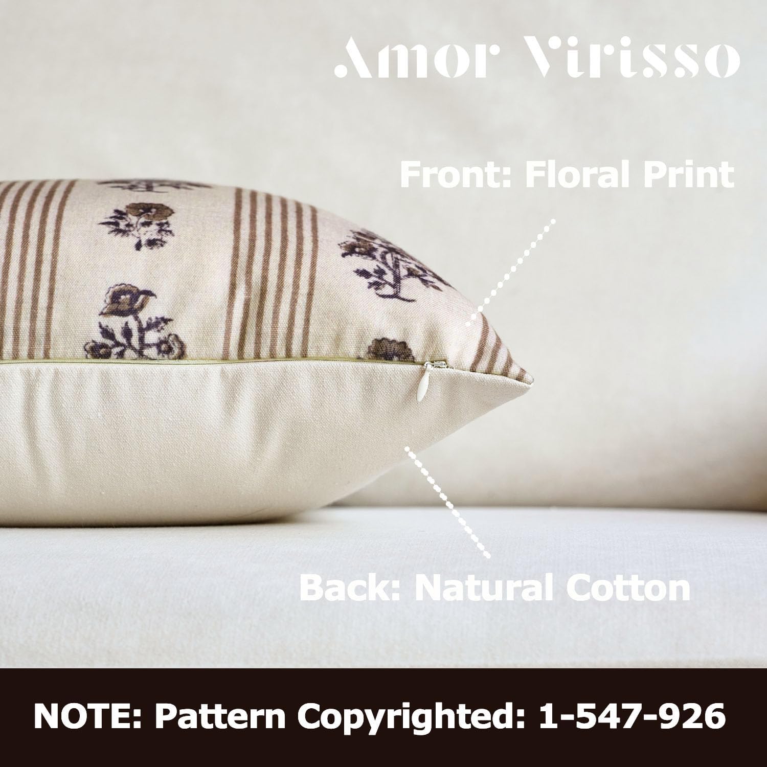 AffordableFloralPrintMaker Amor Virisso Floral Throw Pillow Covers 24x24 Set of 2 Block Print Pillow Covers Neutral Floral Striped Farmhous…