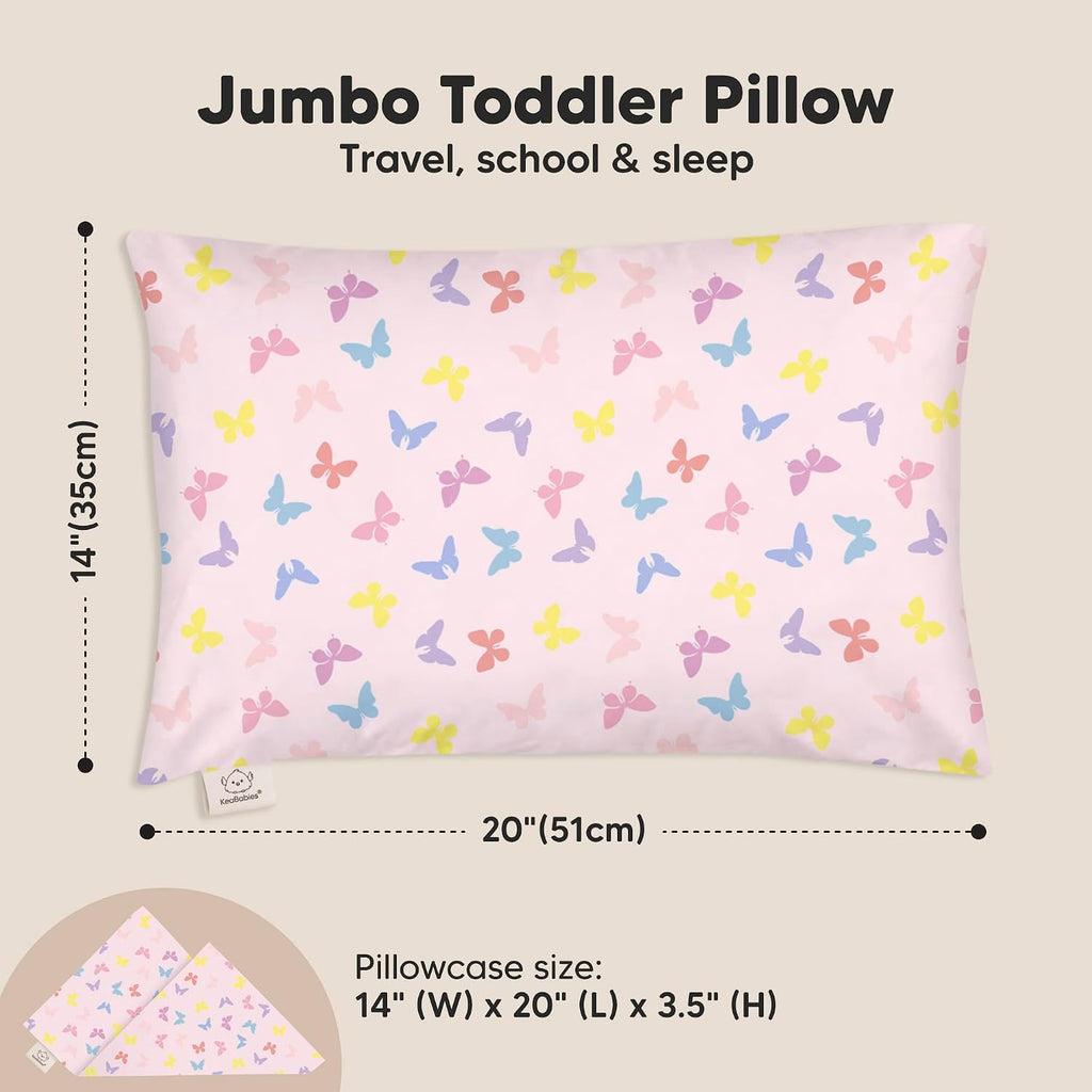 KeaBabies Toddler Pillow with Pillowcase, Jumbo 14X20 - Soft Organic Cotton Toddler Pillows for Sleeping - Machine Washable - Perfect for…