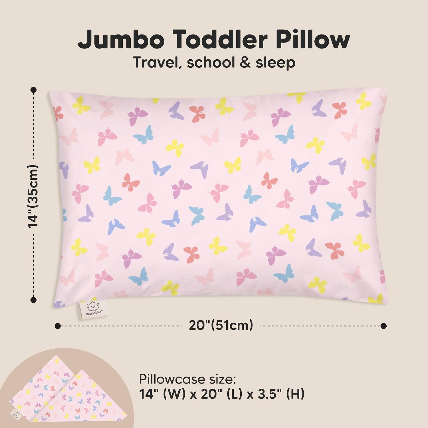 KeaBabies Toddler Pillow with Pillowcase, Jumbo 14X20 - Soft Organic Cotton Toddler Pillows for Sleeping - Machine Washable - Perfect for…