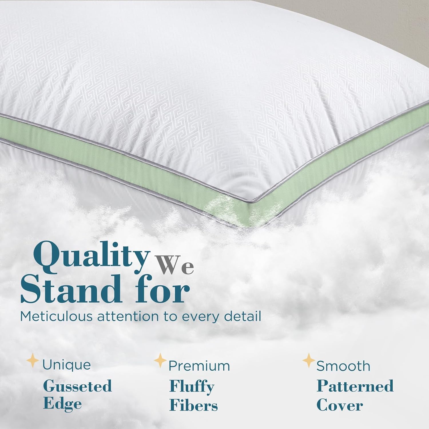 viewstar Bed Pillows King Size Set of 2, Firm Support Down Alternative Gusseted Pillows for Side, Back, or Stomach Sleepers, Green