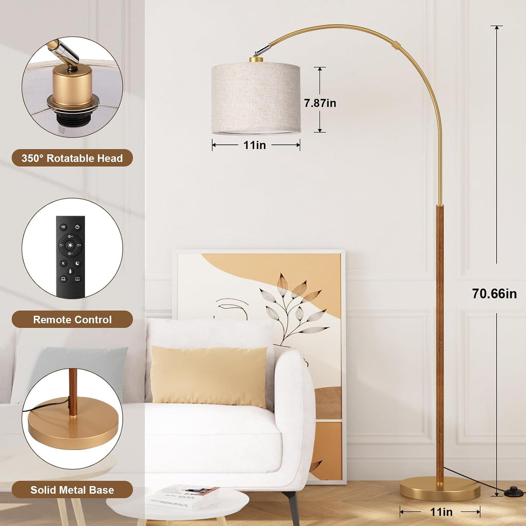 Ambimall Dimmable Arc Floor Lamp with Remote, Color Temperatures and Brightness Adjustable, Arched Floor Lamp with Rotating Head, Over…