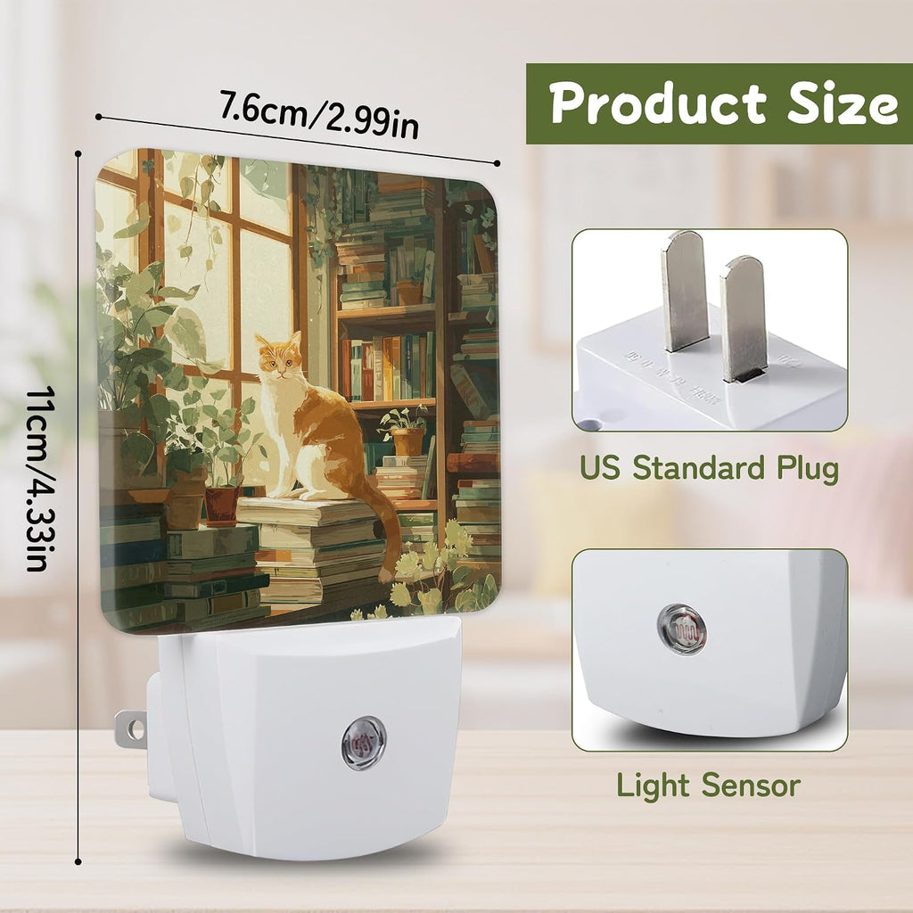 Cozy Library Cat Night Lights Plug into Wall, Night Light for Bedroom Bathroom Hallway Kitchen, Auto Dusk to Dawn Sensor Decorative Gift…