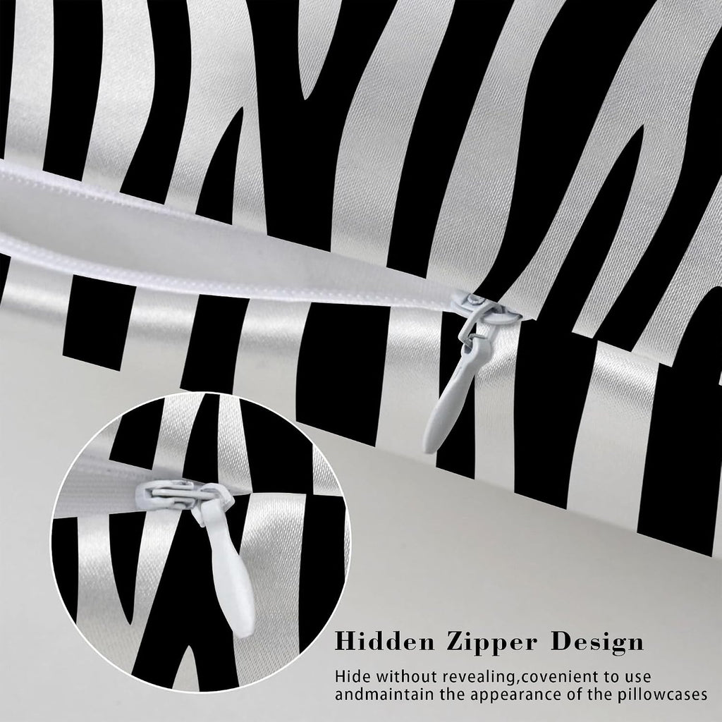 Satin Pillowcase for Hair and Skin Black and White Zebra Stripe Super Soft and Cooling Similar to Silk Pillow Case 1 Pack with Hidden…