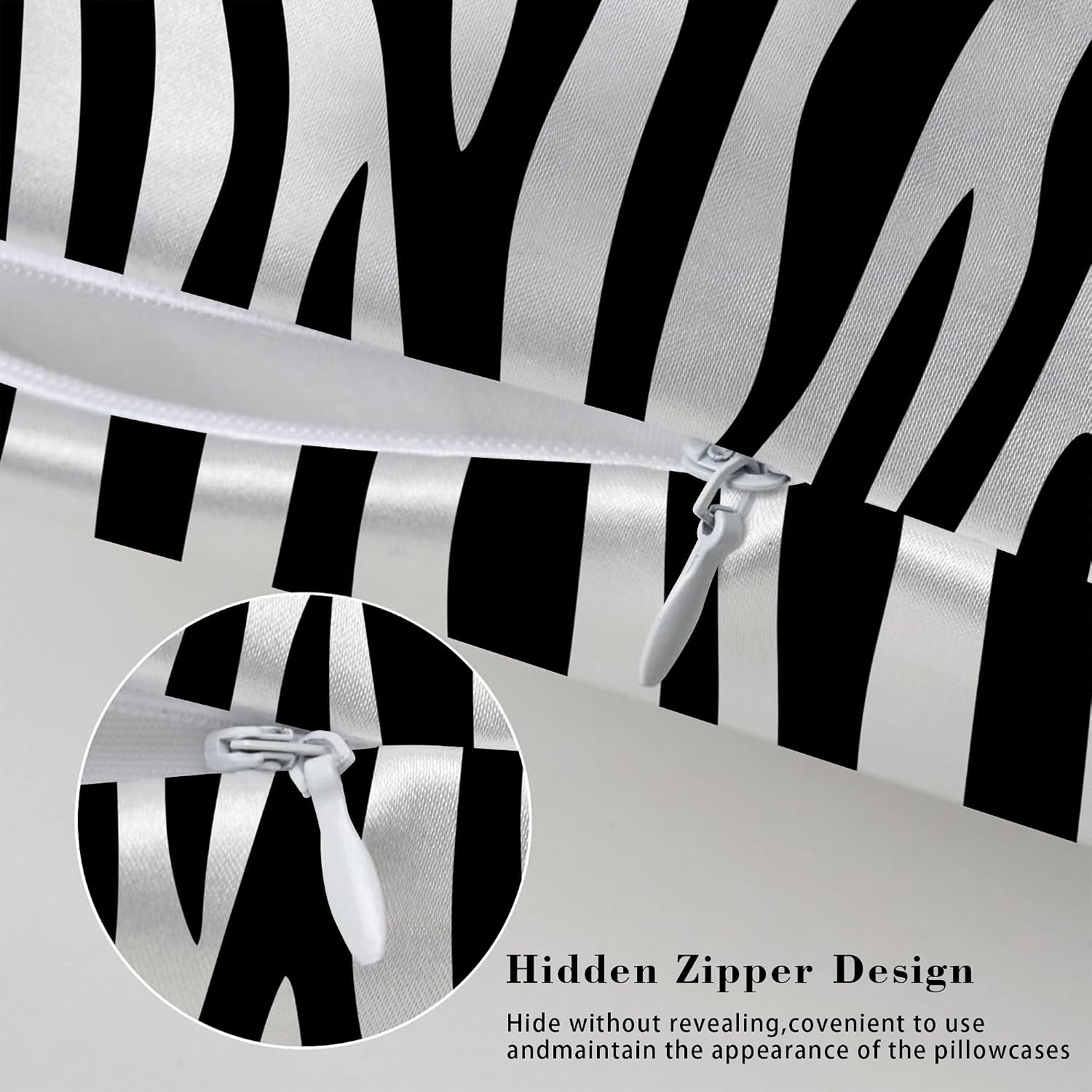 Satin Pillowcase for Hair and Skin Black and White Zebra Stripe Super Soft and Cooling Similar to Silk Pillow Case 1 Pack with Hidden…