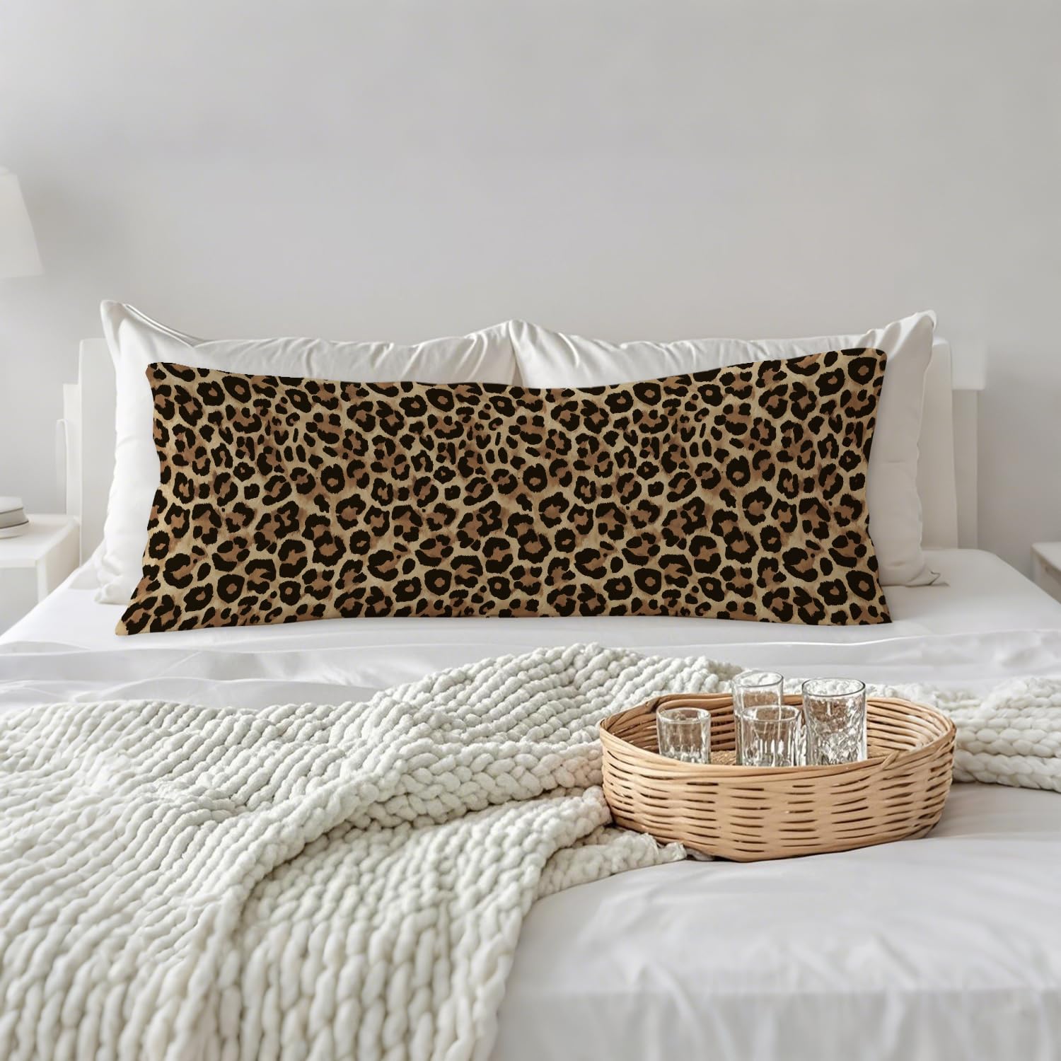 Leopard Print 20x54 Body Pillow Cover, Cheetah Print Room Decor, Trendy Wild Animal Print Decorative Long Body Pillow Cases for Girls…