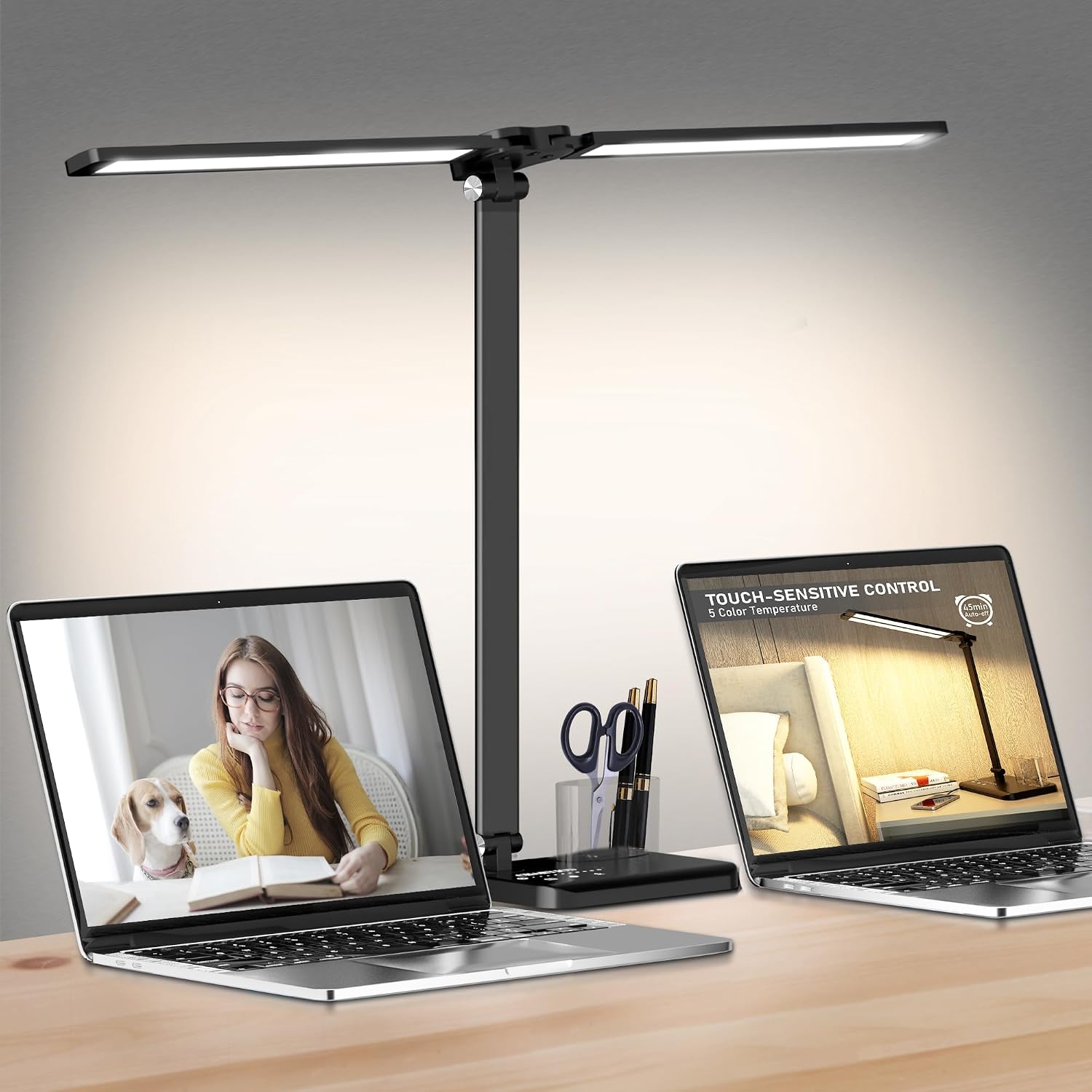 Dimmable LED Desk Lamp with USB Charging Port, 50 Lighting Modes Dual Swing Arm Architect Table Lamp Light Desk Lamp for Home Office Dorm…