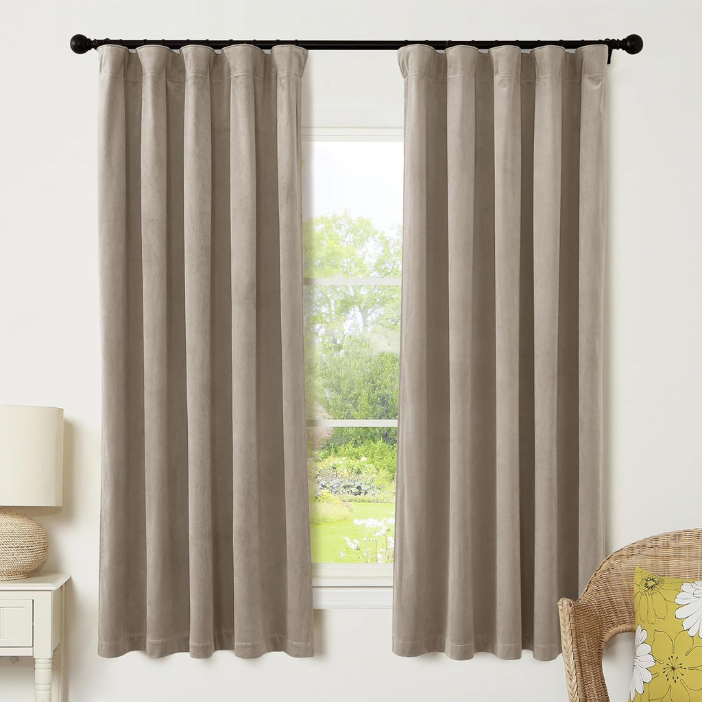 Rybhome RYB HOME Camel Beige Velvet Curtains for Bedroom Living Room, Thermal Insulated Privacy UV Heat Blocking Luxurious Drapes for Nurse…