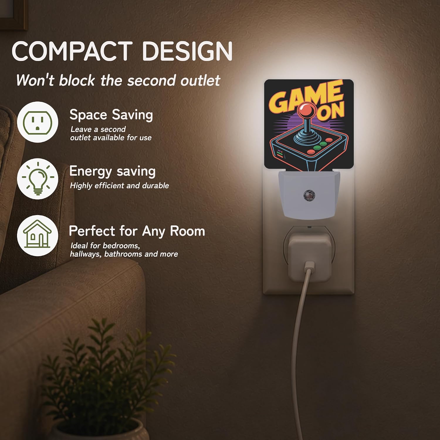 Retro Arcade Gamer Night Lights Plug into Wall, Night Light with Dusk to Dawn Sensor for Bedroom Bathroom Kitchen Hallway Stairs…