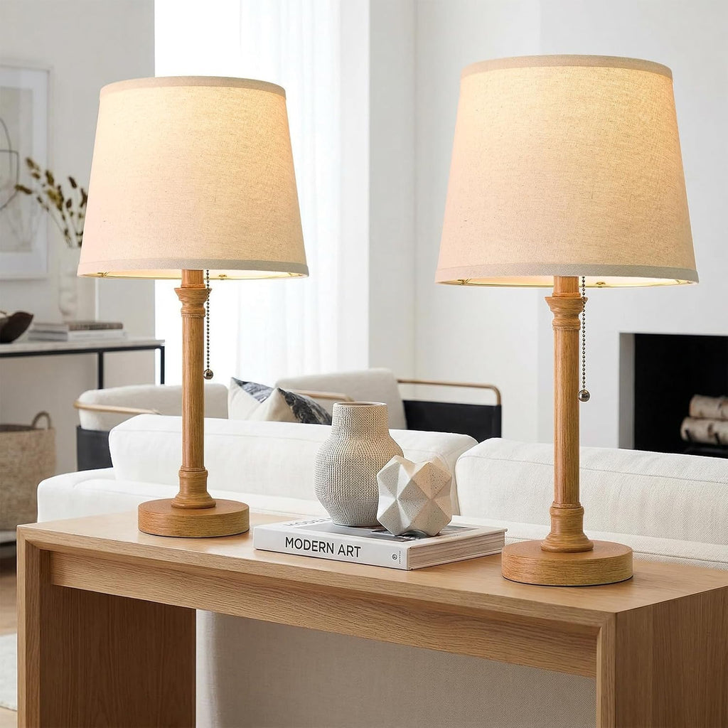 Oneach 19.5" Small Table Lamps Set of 2, Pull Chain Switch Bedside Metal Table Lamps, Modern Nightstand Lamp with Linen Shade, Rustic…