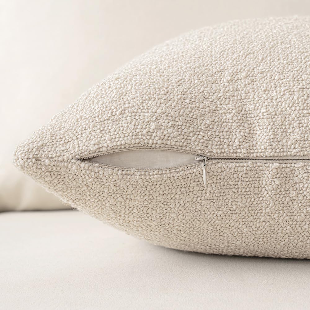 Miulee 26x26 Inch Decorative Euro Sham Pillow Covers for Couch Bed Set of 2 Textured Boucle Neutral Throw Pillow Covers Natural Beige Ivory…