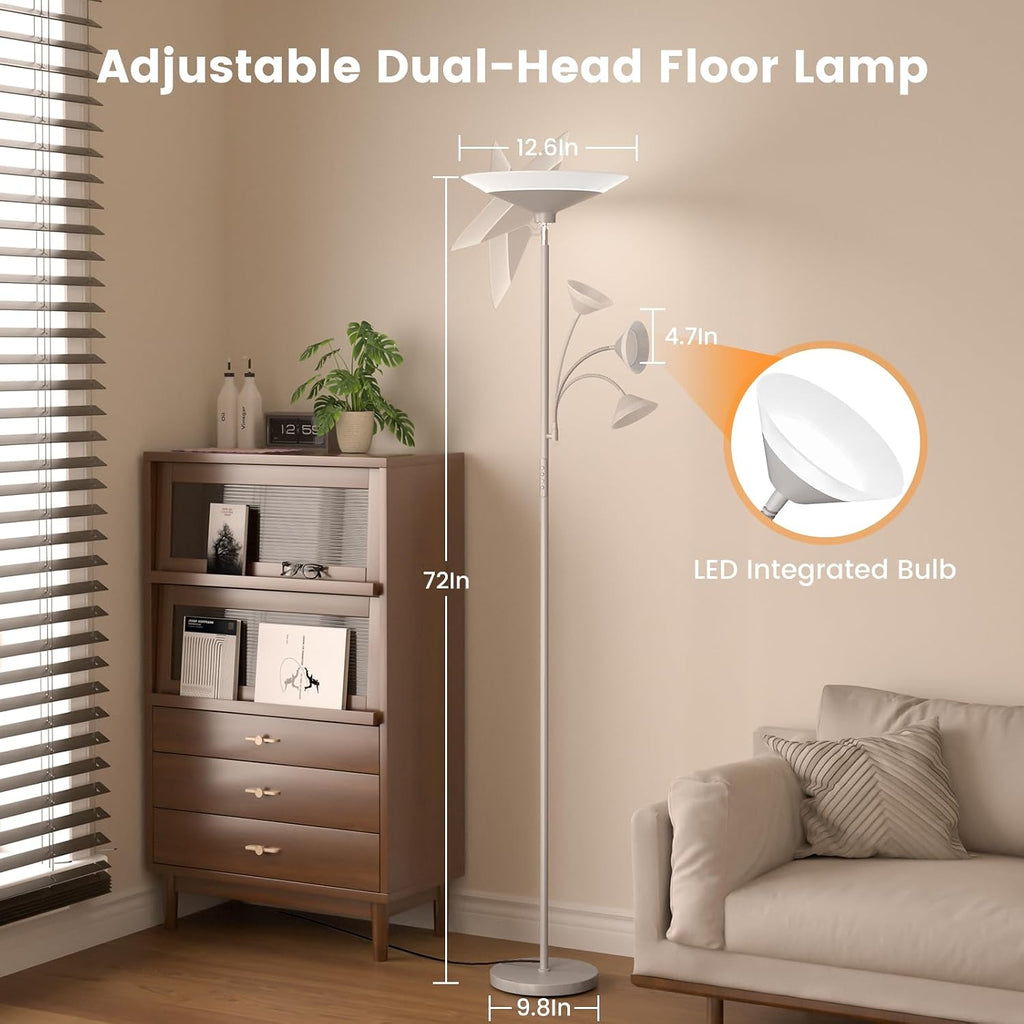 SIBRILLE Sliver Gray Torchiere Floor Lamp with Reading Light, 4 Color Temperatures, Dimmable & Individual Light Control Standing Lamp…
