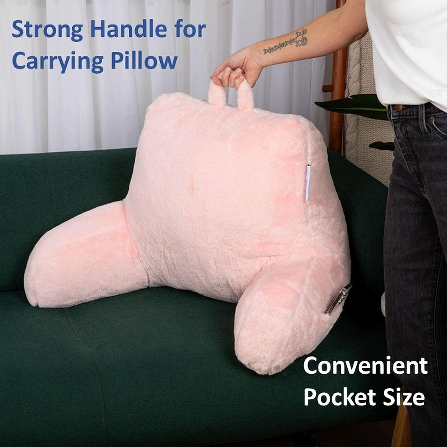 ComfortSpa Reading Pillow Replacement Cover for 19 inch Back Rest Pillow, Polyester Velour Machine Wash and Dry (Faux Fur Pink)