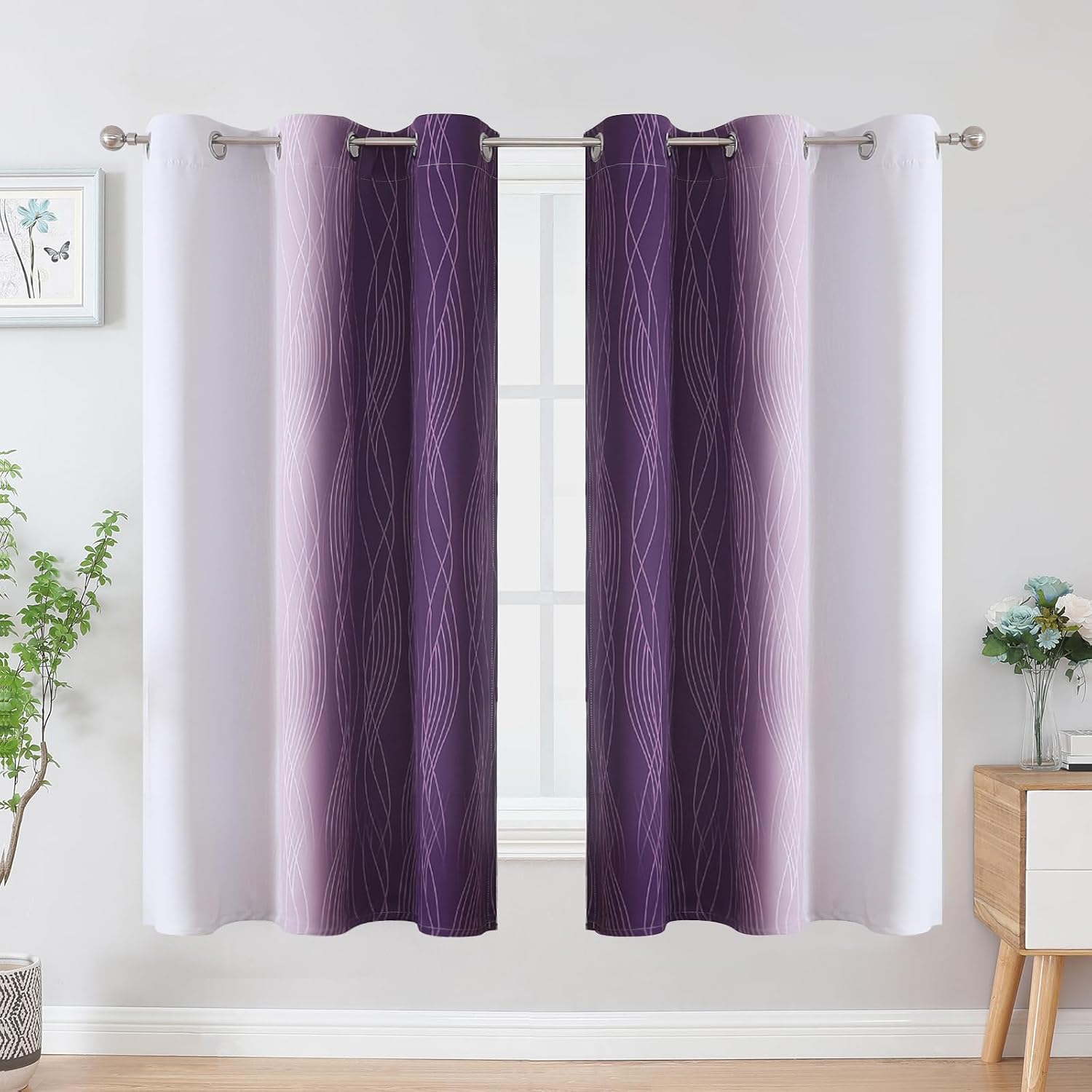 Estelartextiler Estelar Textiler Purple and Greyish White Blackout Curtains & Drapes for Bedroom, Thermal Insulated Ombre Blackout Drapes,…